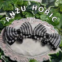 りぼんヘアクリップ　いちご　千鳥格子　パールチェーン　量産型　地雷系