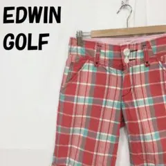 エドウィン ゴルフ チェック柄 ハーフパンツ ゴルフウェア ピンク サイズM