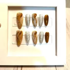 ブラウン・シルバー マーブルネイルチップ　 10個セット　㊱