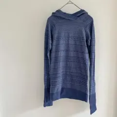 レア❣️ネイビー トップス　フード付きパーカー　パーカー　細身　リブ　海外古着