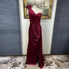 ワンショルダー バーガンディ ドレス