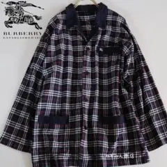 【BURBERRY】美品　厚手チェックシャツ　ホースロゴ　紺　L相当★
