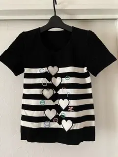 027 ハート刺繍 半袖　ニット