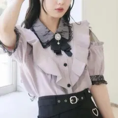 レア！LIZ LISA レースアップケープブラウス ピンク 黒 半袖 リズリサ 