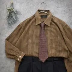【コーデ売り】古着 柄シャツ ネクタイ セット レトロ ヴィンテージ ブラウン