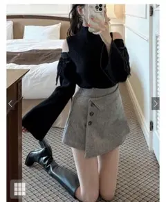 GRL インパン裏地付ヘリンボーンアシメミニスカート[tu923]