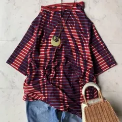 美品　慈雨　センソユニコ 変形ボーダーカットソー　アシメTシャツ　洗える　40のサムネイル