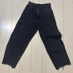 Lee ワイドレッグデニム M ダークグレー フリンジ裾