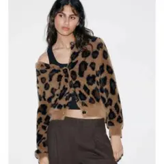ZARA アニマルジャガードニットカーディガン Lサイズ