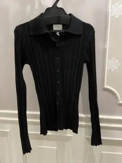 黒 リブ編み 長袖カーディガン XS