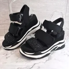 【美品✨️】Mafmof 厚底スポーツサンダル グリッター 黒 L 24.5のサムネイル
