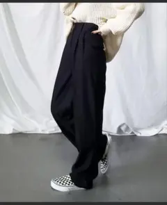 太ベルトハイウエストウールライクカラータックスラックス