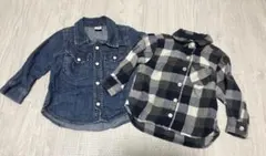 デニム・チェック柄長袖シャツ2点セット