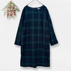 アースミュージック&エコロジー チェック柄 ワンピース F グリーン ゆったり