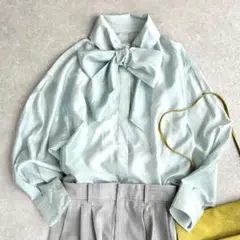 美品＊styling/ シアーボウタイブラウス ミント ブルー　上品　きれいめのサムネイル