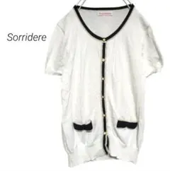 【ソリドレ】半袖カーディガン リボン 配色 涼感 ビジューボタン ラメ感 Lのサムネイル