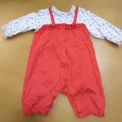 80 ミキハウス 花柄ロンパース 女の子 赤