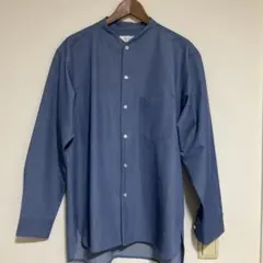 アバハウス　ノーカラー ダークブルー 長袖シャツ