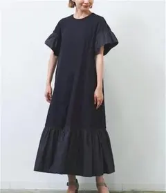 F ワンピース ロング Aライン ブラック 体型カバー シンプル お洒落