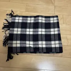 チェック柄ウールマフラー フリンジ付き