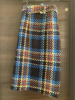 チェック柄タイトスカート ベルト付き