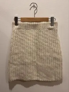 リブ編みクリーム色 ニットスカート ミニスカート F