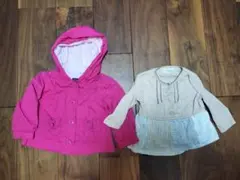 ピンクアウター 　ベージュトップス　2枚セット 80