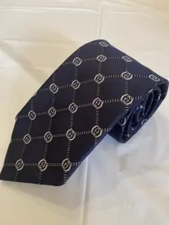 【美品】GUCCI グッチ ネクタイ GG柄 インターロッキング ネイビー