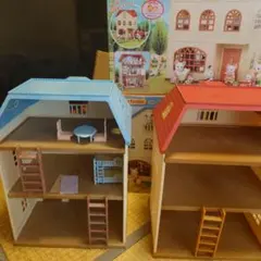 シルバニアファミリー 3階建てのおしゃれなお家　水色の3階建てのお家　セット