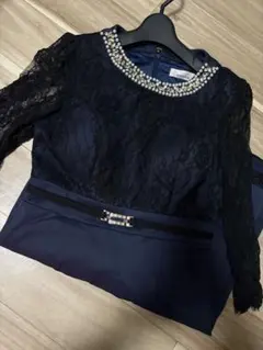 ネイビー レース タイトドレス