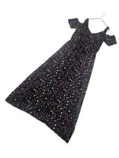 【EMODA】Vネックノースリーブオフショルダーロンパーススリット花柄ロング丈