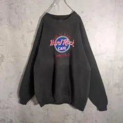 USA製 ハードロックカフェ スウェット 黒 刺繍ロゴ XL フェード