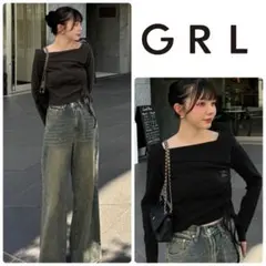 新品タグつきGRLグレイル　オフショルドロストテレコトップス　ブラック　黒