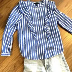 【値下げ】J.Crew フリル付きストライプシャツ