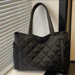 トートバッグ キルティング ブラック A4 軽量 大容量 通勤 マザーズバッグ