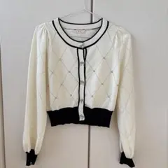 美品✨ ems excite リボン釦ビジューカーデ