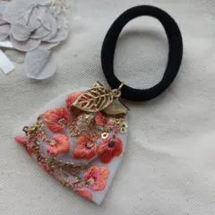 インド刺繍リボン　ヘアゴム　ハンドメイド