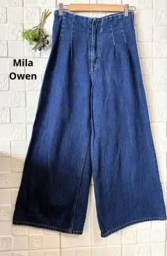 【ミラオーウェン】ダークデニム ワイドレッグパンツ ハイウエスト　濃紺　Ｓ