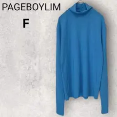 ページボーイリム ニット 長袖 F ブルー ハイネック 薄手 伸縮性あり