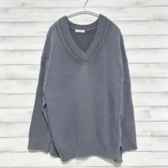 スタディオクリップ Vネックニット セーター くすみブルー ゆったりシルエットM