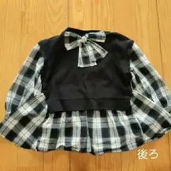 プティマイン　カットソー 　90cm 　白黒チェック 柄 チュニック