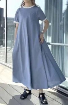 beams boy 青 半袖 ロングワンピース ポケット付き