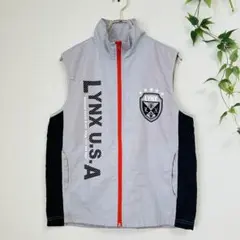 Lynx 【M】メンズ ゴルフベスト 黒 グレー 刺繍ロゴ スタンドカラー