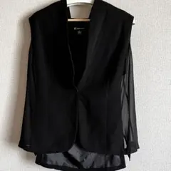 美品 ノーカラージャケット 【3L相当】シアー 黒 レイヤード風 ビックサイズ