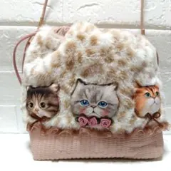 コヤンイサムチョン☆巾着ショルダーバッグ　ハートステッチキルト&ユキヒョウ