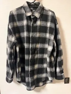 ブラックホワイトチェックフランネルシャツ M