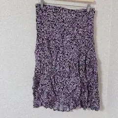 値下げ歓迎★フレアスカート ブラック パープル ピンク 花柄 カジュアル ひざ丈