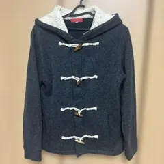 ダークグレー ダッフルコート ボア付きフード