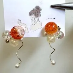 ¥1100→¥900！ハンドメイド オレンジビーズ フープピアス