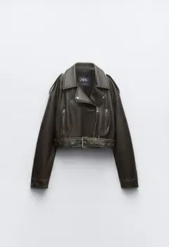 ZARA フェイクレザークロップドライダースジャケット オリーブグリーン